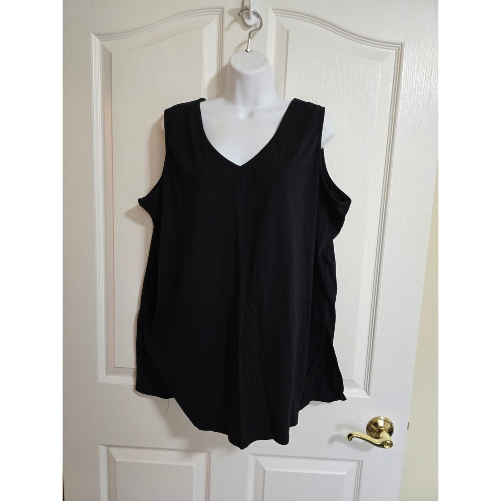 Just My Size JMS Black V Neck Sleeveless Plus Size Tank Top 4X 26W 28W Soft/0287